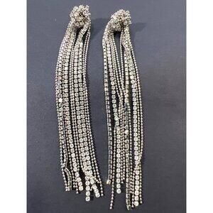 Rhinestone Ball Chain Tassel‎ Earrings Post 4" Drop Lovers Knot Glamour Holidays